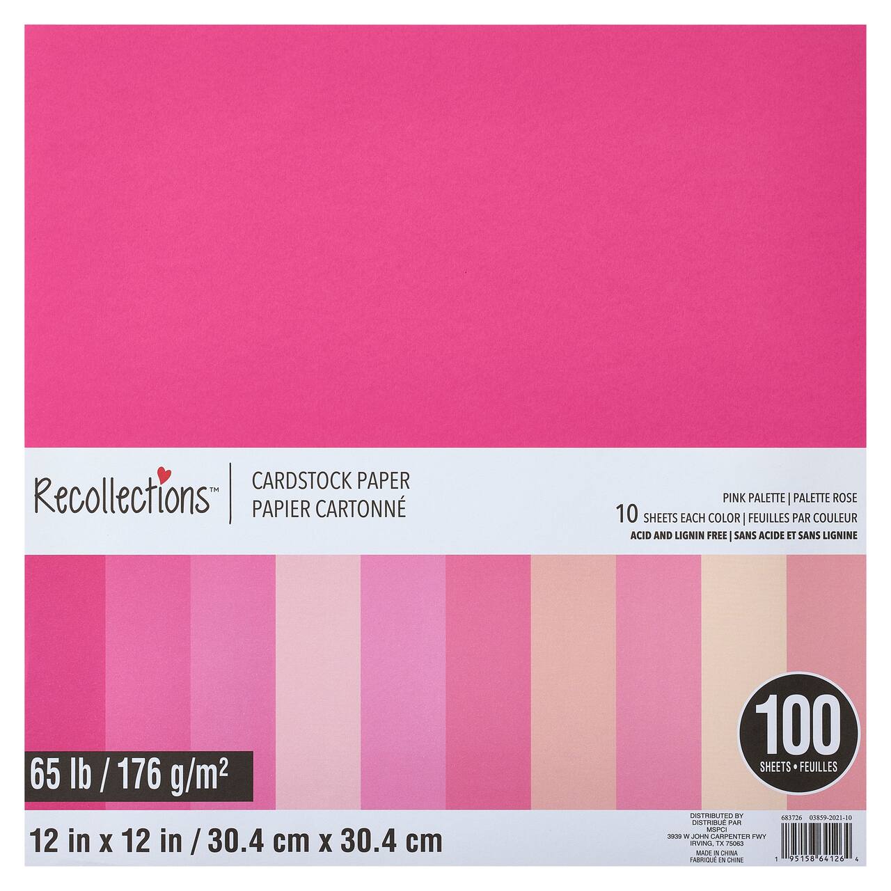 9 Packs: 100 ct. (900 total) Pink Palette 12" x 12" Cardstock Paper by Recollections™